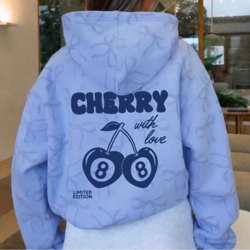 Cherry Graphic Hoodie Light Lavender with Navy Print